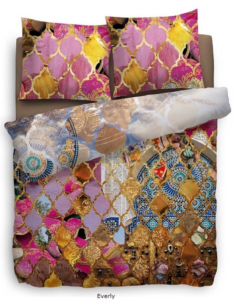Heckett & Lane EVERLY dekbedovertrek katoensatijn,oosters,arabisch,kameel,goudkleur,pink,geel,bruin,blauw